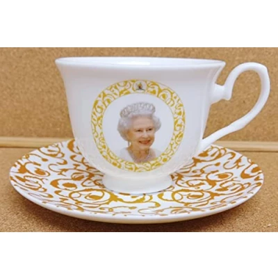 Image of in Loving Memory of Her Majesty Queen Elizabeth II 1926 2022 Tea Cup and Saucer Fine Bone China Commemorative Tribute Hand Decorated UK