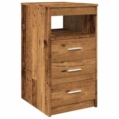 Image of vidaXL drawer cabinet old wood engineered for living room/office 40x50x76 cm 3 drawers + upper shelf modern storage solution