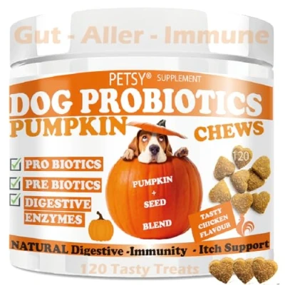 Image of Probiotics for Dog&#039;s Gut Health Sensitive Tums, Anal Glands, Scooting, Loose Stools, Smelly, itchy Ears, SUPER BLEND PreBiotics, Enzymes, Pumpkin powder dogs, skin relief Probiotic Dog Treat