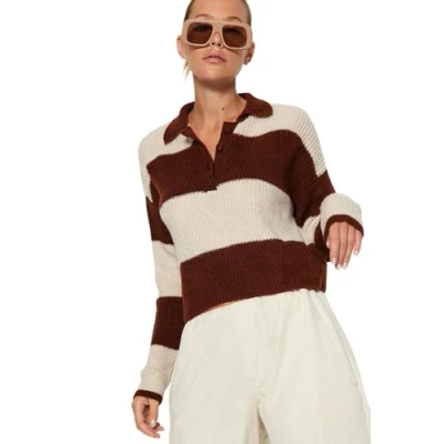 Image of Trendyol FeMan Regular fit Basic Polo Neck Knitwear Sweater,Brown,M