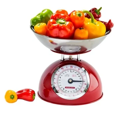 Image of Steelex Traditional Kitchen Scales 5kg Capacity Large Bowl with Pouring Lip (Red)