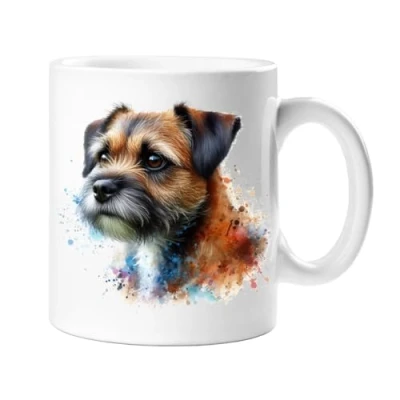 Image of Stag Gallery Border Terrier Dog Watercolour Splash Effect Gift 10oz Ceramic Mug Artistic Colourful Coffee Tee