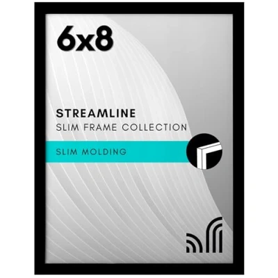 Image of Americanflat 6x8 Picture Frame with Shatter Resistant Glass Streamline Collection Thin Border Photo for Wall and Tabletop Display Hanging Hardware Easel Back Included Black