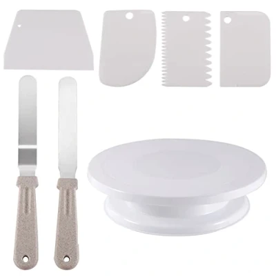 Image of Cake Decorating Kit Rotating Turntable Spinner Icing Spatulas Smoother Baking Supplies Tools
