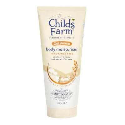Image of Childs Farm OatDerma Body Moisturiser, Fragrance Free, Soothing Hydration, Sensitive Skin, Emollient, Baby, Kids, 200ml