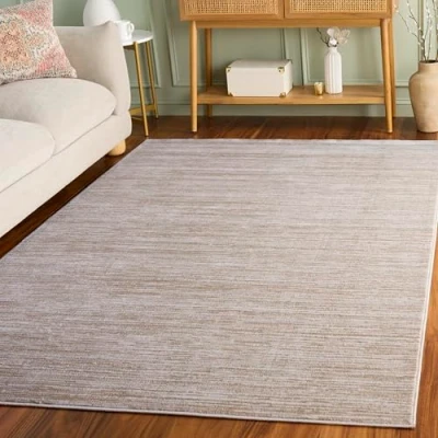 Image of SAFAVIEH Glam Solid Color Rug for Living Room, Dining Bedroom Vision Collection, Short Pile, in Creme, 91 X 152 cm