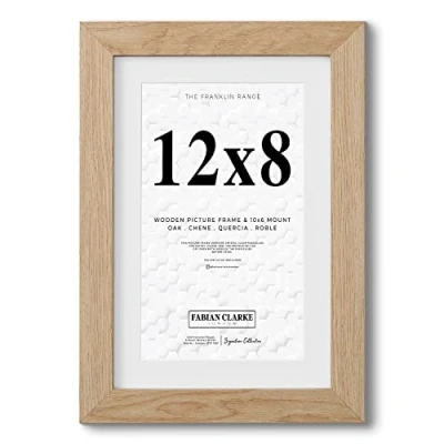 Image of Fabian Clarke London® 12x8 Modern Oak Wooden Picture Photo Frame with White 10x6 Mount to Hang Portrait or Landscape
