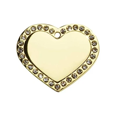 Image of Surrey Feed SMALL GOLD DIAMANTE HEART. Engraved Cat/Dog/Horse/Pet ID NAME Tag. Diamante/Glamour/Bling/Fashion. PLEASE EMAIL US WITH ENGRAVING DETAILS WHEN PLACING YOUR ORDER.