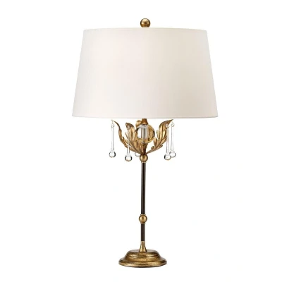 Image of Amarilli Table Lamp with Round Tapered Shade, Bronze Gold Patina