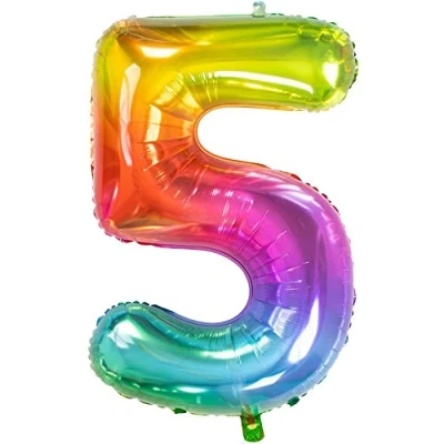 Image of Folat 63245 Foil Balloon Yummy Gummy Rainbow Number 5, Multi Colors, 86 cm