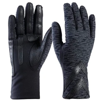 Image of isotoner Women&#039;s Spandex Touchscreen Cold Weather Gloves with Warm Fleece Lining and Chevron Details, Black Textured Smartdri, S M
