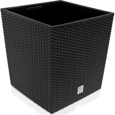 Image of Deuba® Plant Pot 35 Litres Weatherproof Rattan Look Inner Planter Convenient Handles Indoor &amp; Outdoor Versatility Stylish Flower 32 x 33cm Anthracite