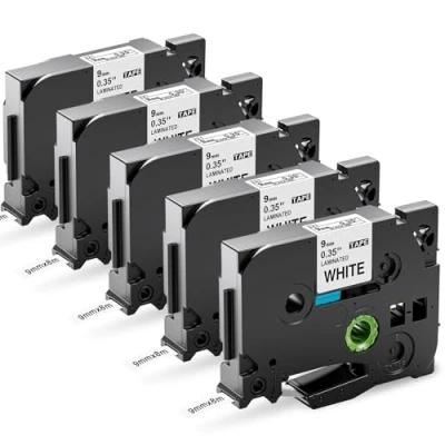 Image of Upwinning TZe 221 Compatible with Brother Label Printer Tape 9mm Black on White Tape, Replacement for Cassette Work Maker 900 1000 1010 H100lb H105 H110, 5 Pack