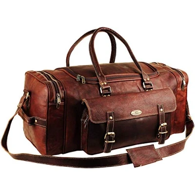 Image of Hulsh Leather Duffle Bags for Men 24 Inch Vintage Brown Genuine Travel Mens Overnight Weekend Best Full Grain Luggage Duffel Carry On Weekender Sports Gym Bag Women