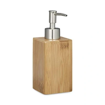 Image of Relaxdays Bamboo Square Soap Dispenser, Manual, Size: 18 x 6.5 8 cm, Lotion Natural