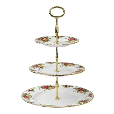 Image of Royal Albert Old Country Roses Vintage Afternoon Tea Serving Made from Fine Bone China Floral Pattern, Multi, Cake Stand 3 Tier