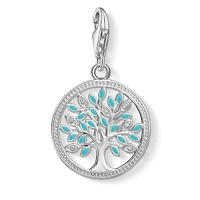 Image of Thomas Sabo Women Charm Pendant Tree of Love Turquoise Club 925 Sterling Silver 1469 041 17