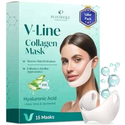 Image of Plantifique Face Mask V Line 15 PCS with Hyaluronic Acid Shape Tape for Skin Firming and Tightening Double Chin Jawline Women &amp; Men, Skincare Shaper