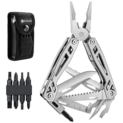 Image of BIBURY Multi Tool, 21 in 1 Multitools Pliers with Rope Cutter, Can Opener, Screwdriver, EDC Tools for Camping, Outdoor Activities, Repairing (Shiny)