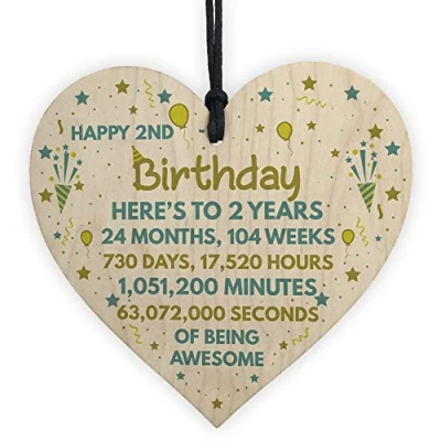 Image of RED OCEAN 2nd Birthday Gift For Daughter Son Card Wooden Heart Keepsake