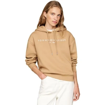 Image of Tommy Hilfiger LOGO Hoodie Sweatshirt, Women&#039;s, Size: XXS, Classic khaki