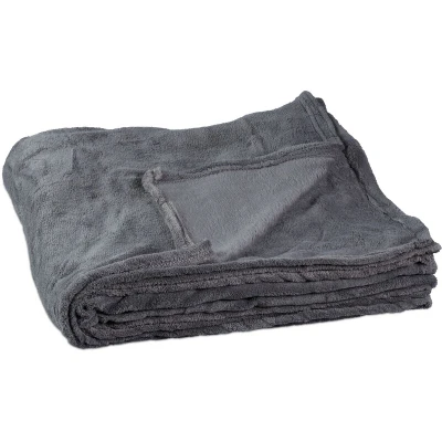 Image of Relaxdays Extra Large Polyester Blanket, Fleece, Wash at 30C, HxWxD: 1 x 200 220 cm, Grey, Full