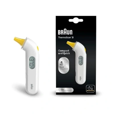 Image of Braun ThermoScan 3 Ear thermometer Fast 1 second measurement Audio fever indicator Digital Display Baby and infant friendly #1 Brand among doctors(1) IRT3030
