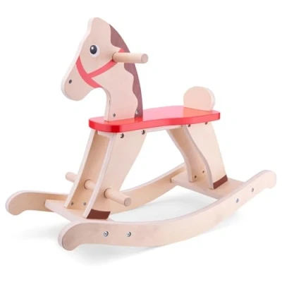 Image of New Classic Toys 11145 Wooden Rocking Horse Educational Color Perception Toy for Preschool Age Toddlers Boys Girls, Red