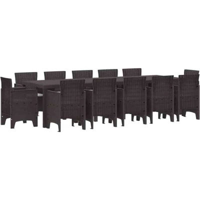 Image of vidaXL 13 Piece Garden Dining Set with Cushions Brown Poly Rattan