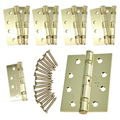 Image of Door Hinges 4&quot; 102mm Ball Bearing 5 Pair Pack [10 &amp; Screws] Polished Brass Finish