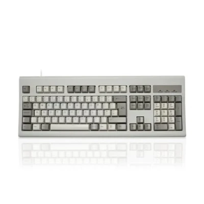 Image of PERIXX PERIBOARD 106M, Wired Performance Full Size USB Keyboard, Curved Ergonomic Keys, Classic Retro Gray/White Color, UK QWERTY