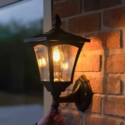 Image of Festive Lights Outdoor Solar Powered Victorian Style Traditional Filament Bulb Wall Light Fence Garden Patio Security Lighting Warm White LEDs