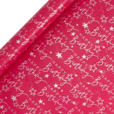 Image of Glick Roll Wrap, Happy Birthday Script Pink, Wrapping Paper 4 metres x 70 cms, Pink
