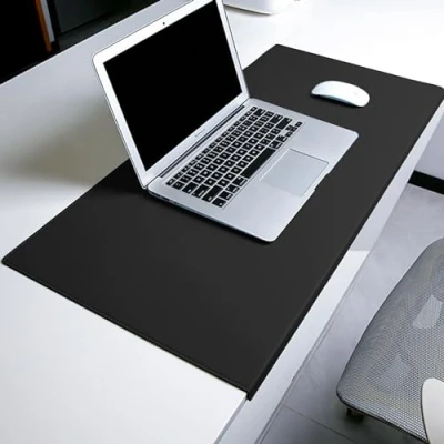 Image of Desk Writing Pad, PU Leather Mat Waterproof Laptop Keyboard Mat, Non Slip Table Protector Mouse Pad Office with Edge Protector,60 * 35cm,Black