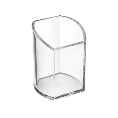 Image of OSCO Clear Acrylic Curved Pen Pot Pencil Holder Desk Tidy Office Organiser Makeup Storage Cosmetics Display H10 x W7.5 D7 cm