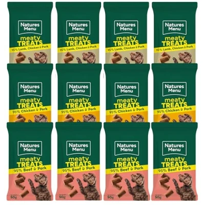 Image of NATURES MENU ORIGINAL MIXED VARIETY REAL MEATY TREATS DOG PUPPY 60G CASE OF 12 (3 FLAVOURS)