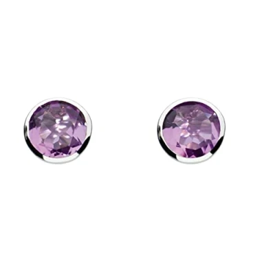 Image of Dew Women&#039;s Sterling Silver and Amethyst Stone Stud Earrings