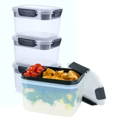 Image of Alpha Designs Meal Prep Containers Reusable Food Lunch Box with Lids &amp; Tray 3 Pack 2300ml