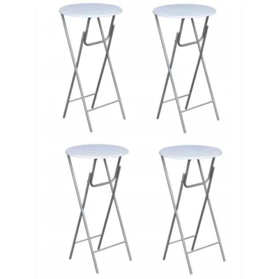 Image of vidaXL Bar Tables Set of 4, Modern White Foldable with MDF Tabletop and Iron Legs, Easy Assembly, Space Saving Design, Perfect for Home Event Use