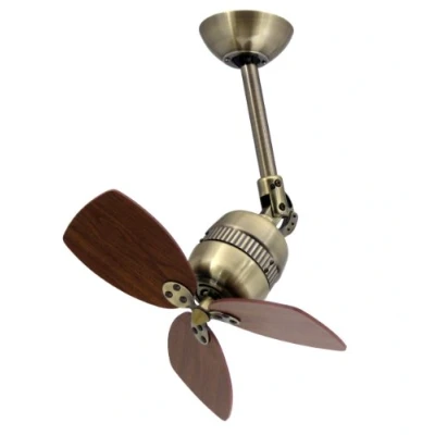 Image of Ceiling Fan Propeller Toledo in Antique Brass with Wall Control, Blades Walnut