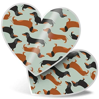 Image of 2 x Heart Stickers 7.5 cm Dachshund Sausage Dog Print Laptop Tablet Luggage Scrapbook #14369