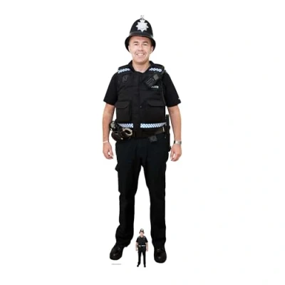 Image of STAR CUTOUTS Life Size Cut Out with Mini Version of Policeman, Cardboard, Multi Colour, 190 x 58 cm