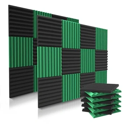 Image of audiosoul 52 Pack Acoustic Panels 1 X 12 Inches Foam Studio Wedges High Density Soundproof Black/Green