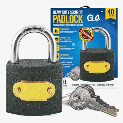 Image of 40MM HEAVY DUTY CAST IRON PADLOCK OUTDOOR SAFETY SECURITY SHACKLE WITH 2 KEYS