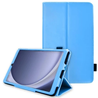Image of TECHGEAR Leather Case for Samsung Galaxy Tab A9 8.7&quot; (SM X110 / SM X115) Premium PU Slim Folio Stand Cover with Hand Strap [Light Blue]