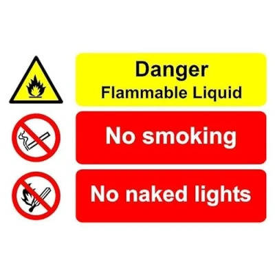 Image of Danger flammable liquid no smoking naked flames safety sign 1mm flexible Plastic (200mm x 150mm)