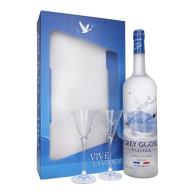 Image of GREY GOOSE WITH 2 TUMBLERS 1.75L, Premium French Vodka, Made from The Finest Single Origin Wheat &amp; Natural Spring Water, 40% ABV