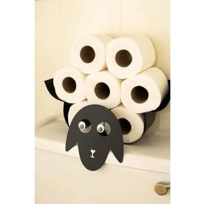 Image of HomeZone® Black Metal Sheep Wall Mounted Animal Toilet Roll Paper Holder Bathroom Storage Hold up 7 Rolls Tissue Accessory Loo Novelty