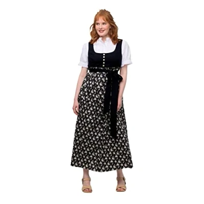Image of Ulla Popken Women&#039;s Dirndl Empire Style Dress, Navy, 26