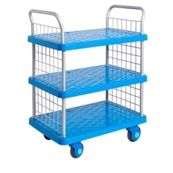 Image of Proplaz Three Tier Trolley w Mesh Ends; Super Silent Castors Blue/Grey